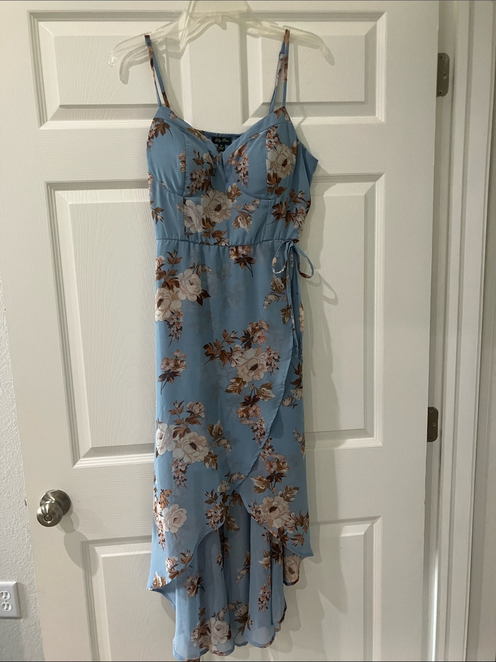 Lily Rose Sky Blue Floral High-Low Wrap Dress